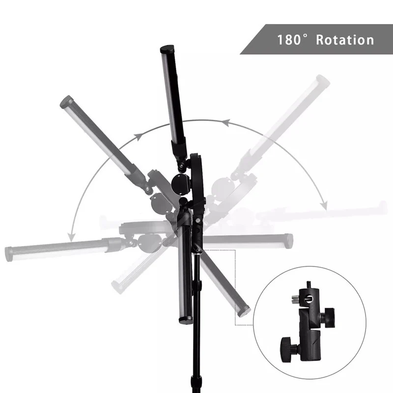 Adjustable LED 6 Star Tube Selfie Ring Light Tripod Stand For Beauty Makeup, Photography (1 x Bag, 1x Phone Holder, 1x Ball Head, 1x Power Adapter, 1x Plug, 1x Manual, 1x Tripod stand) - Black  - Open Box - Image 4
