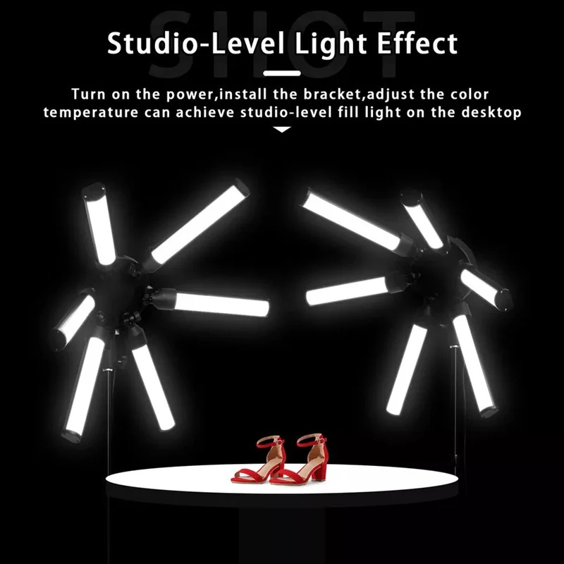 Adjustable LED 6 Star Tube Selfie Ring Light Tripod Stand For Beauty Makeup, Photography (1 x Bag, 1x Phone Holder, 1x Ball Head, 1x Power Adapter, 1x Plug, 1x Manual, 1x Tripod stand) - Black  - Open Box - Image 6