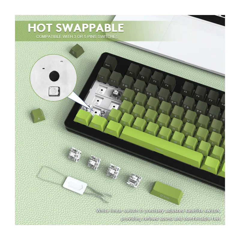 ATTACK SHARK M87PRO Wireless Mechanical Keyboard with Side Printed PBT Keycaps - Gradient Green - Image 4