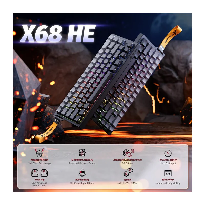 ATTACK SHARK X68 HE 60% Wired 8KHz Rapid Trigger Keyboard Magnetic Switch - Moon Light Black Gradient - Image 6