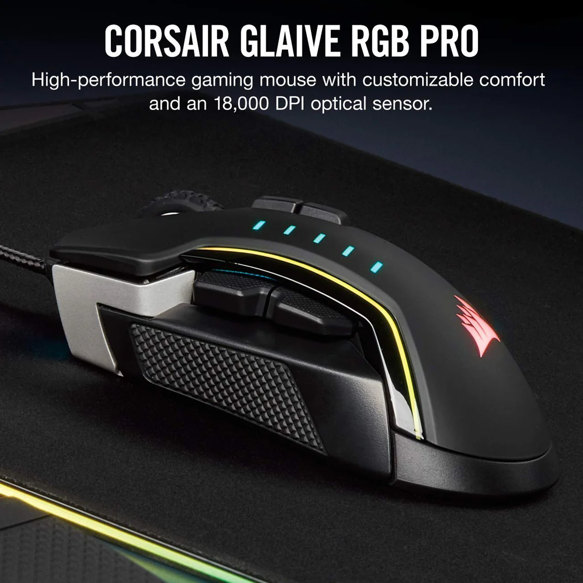 Corsair GLAIVE RGB PRO, Aluminium, Optical 18000 DPI Gaming Mouse - Image 3