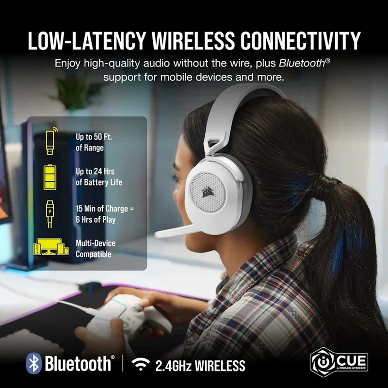 Corsair HS65 Wireless/ Bluetooth, 7.1 Surround Gaming Headset for PC - Image 7