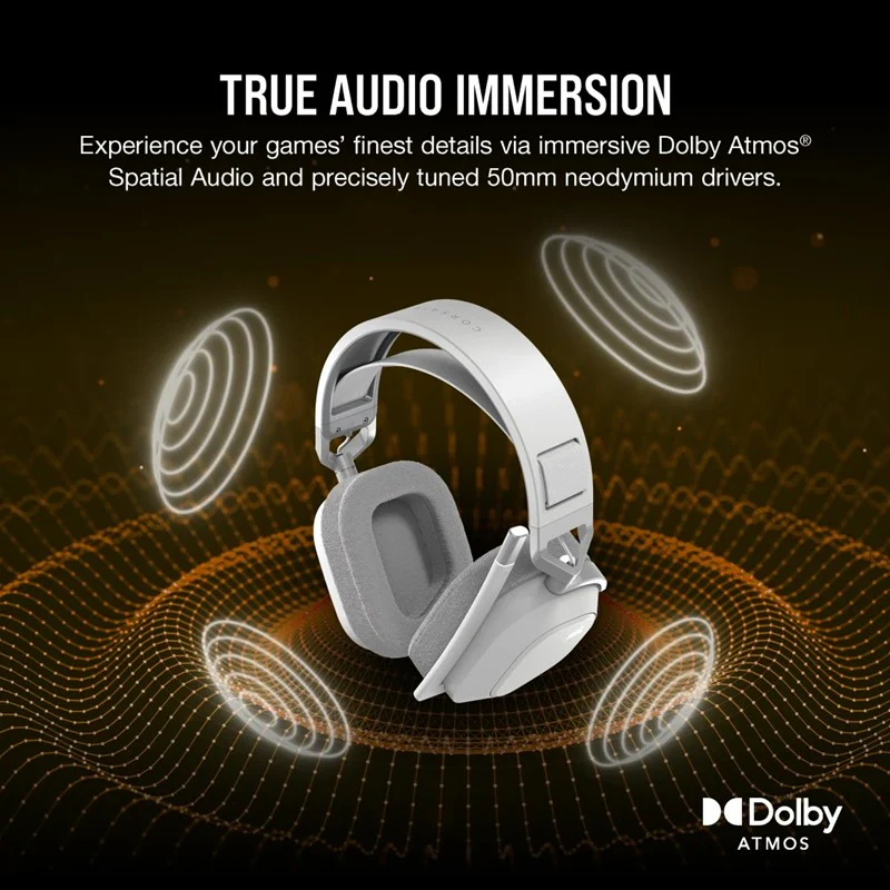 Corsair HS80 MAX Wireless/ Bluetooth Gaming Headset for PC, PS5, Switch & Mobile - White - Image 4