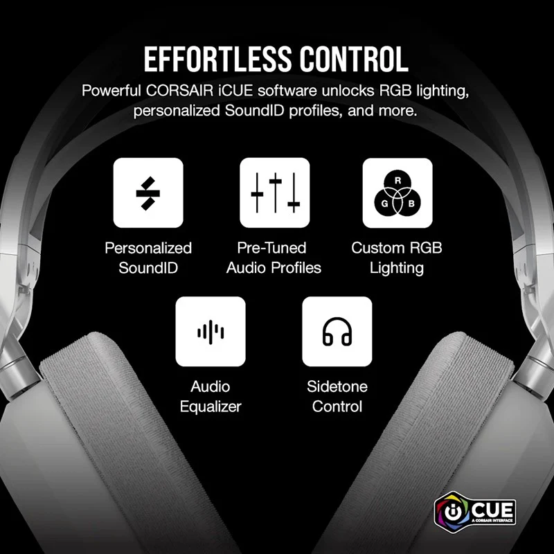 Corsair HS80 MAX Wireless/ Bluetooth Gaming Headset for PC, PS5, Switch & Mobile - White - Image 6