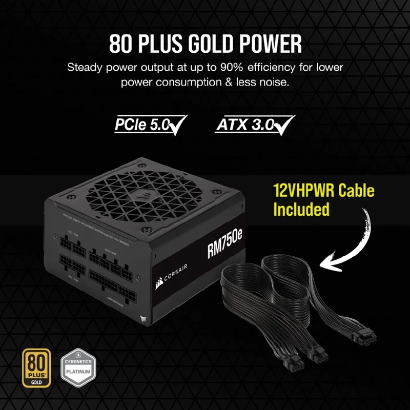 Corsair RMe Series RM750e Fully Modular Low-Noise ATX Power Supply (UK) - Black - Image 2