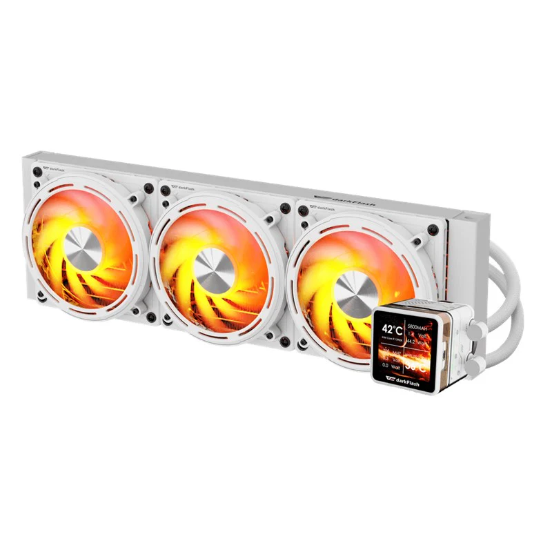 DarkFlash EXPLORE DE360 ARGB 360mm AIO Liquid CPU Cooler with 2.88" LCD Screen - White - Image 2