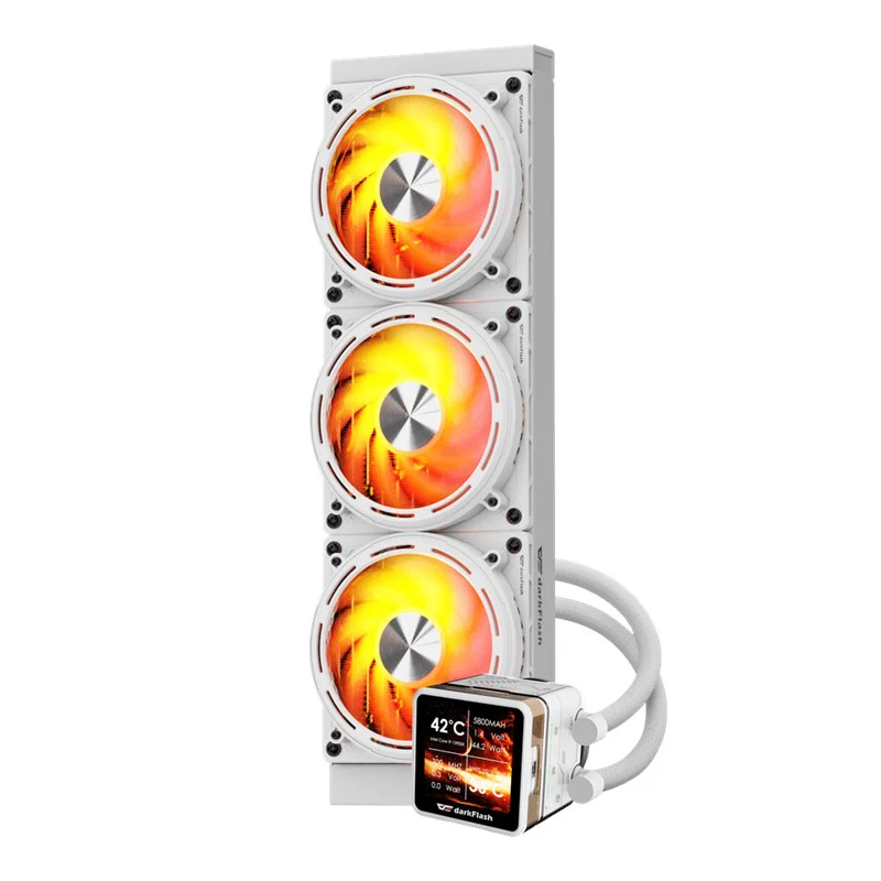 DarkFlash EXPLORE DE360 ARGB 360mm AIO Liquid CPU Cooler with 2.88" LCD Screen - White - Image 4
