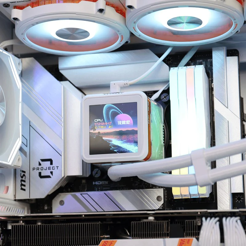 DarkFlash EXPLORE DE360 ARGB 360mm AIO Liquid CPU Cooler with 2.88" LCD Screen - White - Image 6