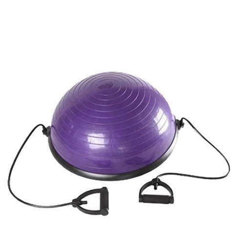 Exercise Trainer Yoga Balance Ball Half Ball with Resistance Bands Home Fitness Ball Weight Loss Pilates Ball with Foot Pump Yoga Equipment-Purple