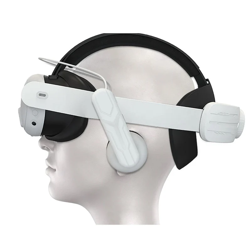 Gamax Adjustable Charging (8000mAH) RGB Headmount With Earphones for Meta Quest 3 - White - Image 2