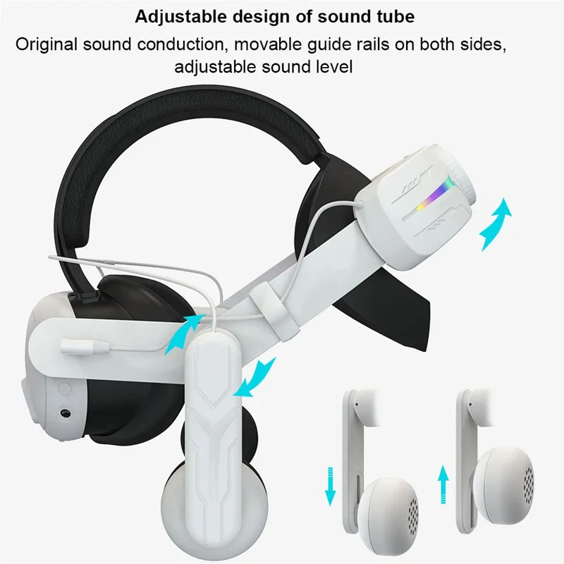 Gamax Adjustable Charging (8000mAH) RGB Headmount With Earphones for Meta Quest 3 - White - Image 3