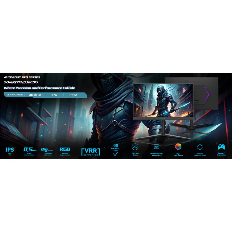 GAMEON GOMP27FHD380IPS Midnight Pro Series 27" FHD, 380 Hz, MPRT 0.5 ms, HDMI 2.1, Fast IPS Gaming Monitor (Support PS5) - Black - Image 2