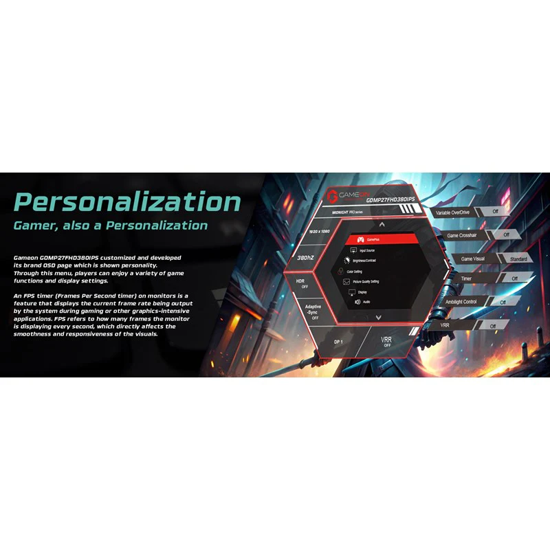 GAMEON GOMP27FHD380IPS Midnight Pro Series 27" FHD, 380 Hz, MPRT 0.5 ms, HDMI 2.1, Fast IPS Gaming Monitor (Support PS5) - Black - Image 3