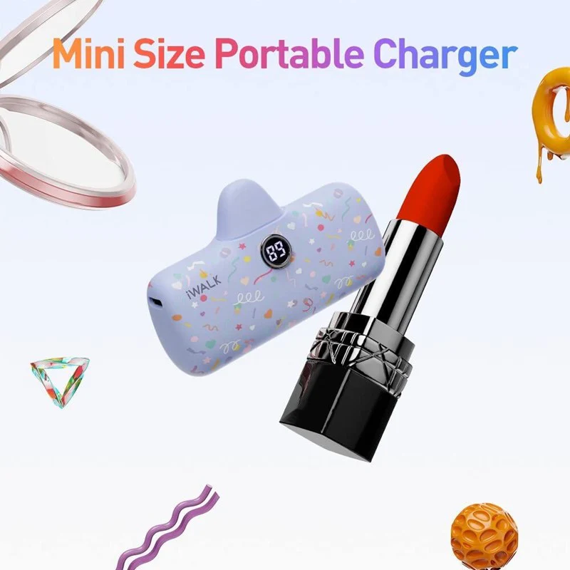 iWalk Link Me Pro Fast Charge 4800mAh Pocket Battery With Battery Display For iPhone - Purple Ribbon Pattern - Image 2
