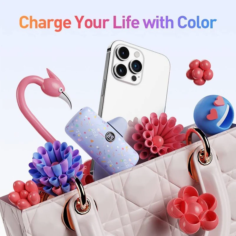 iWalk Link Me Pro Fast Charge 4800mAh Pocket Battery With Battery Display For iPhone - Purple Ribbon Pattern - Image 3