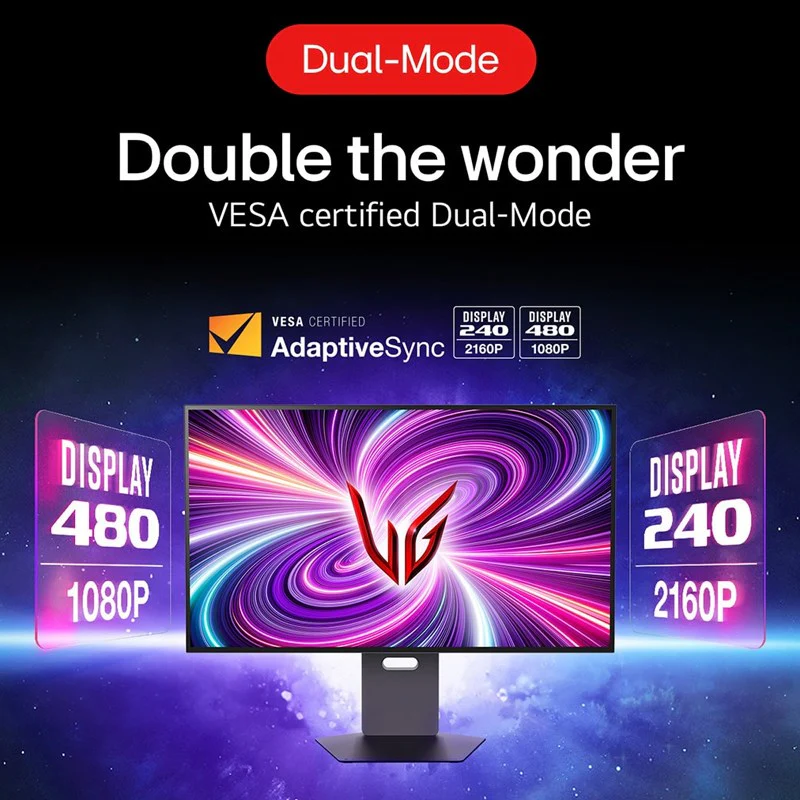 LG UltraGear Dual-Mode OLED 32" 4K UHD 240Hz/FHD 480Hz, 0.03ms, HDMI 2.1, G-Sync, Adaptive Sync & FreeSync Premium Pro Gaming Monitor - Black - Image 2