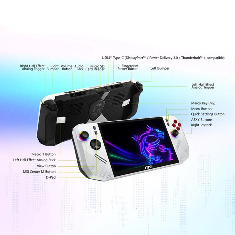 MSI Claw A8 BZ2EM-070US Handheld Portable Gaming Console, 8" FHD, 120Hz Touchscreen, AMD Ryzen Z2 Extreme 8-Core, RAM 24GB LPDDR5x, SSD 1TB NVMe PCIe 4.0, Windows 11 Home - White - Image 5