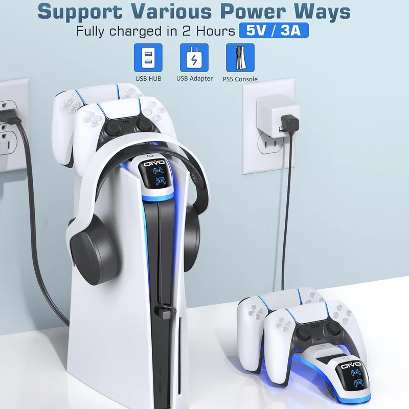 OIVO PS5 Controller Charging Dock with Headset Holder - Image 3
