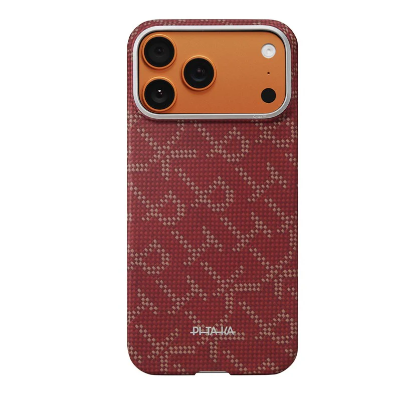 Pitaka iPhone 17 Pro Max Ultra Slim Case - Monogram Gold/Red