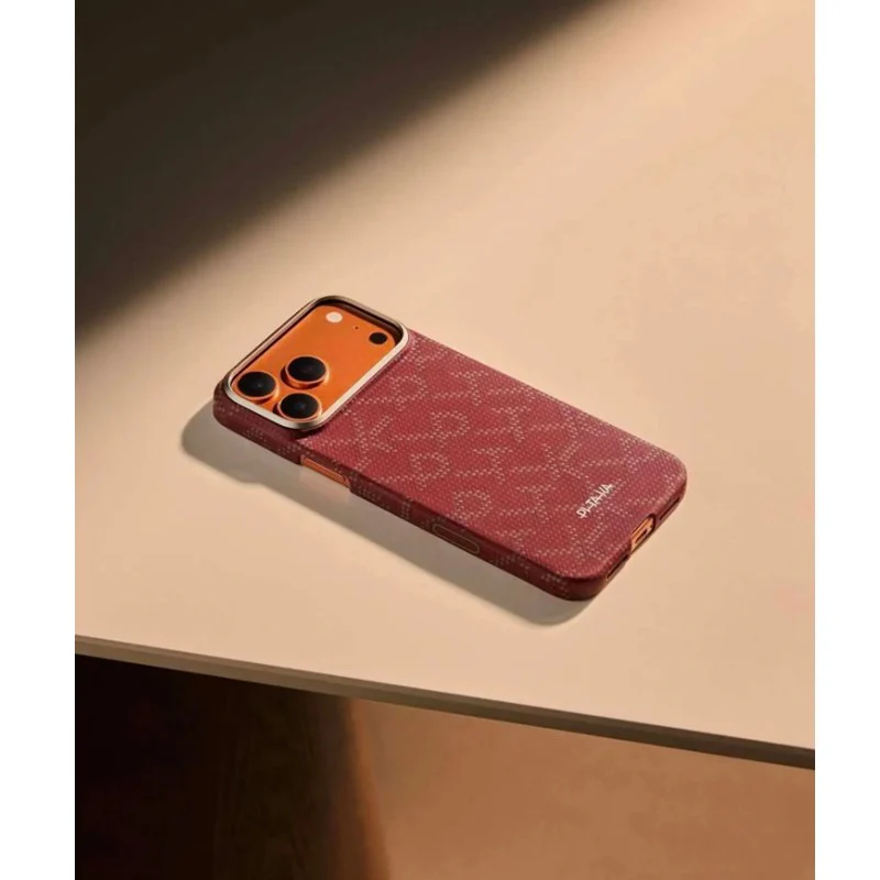 Pitaka iPhone 17 Pro Max Ultra Slim Case - Monogram Gold/Red - Image 2