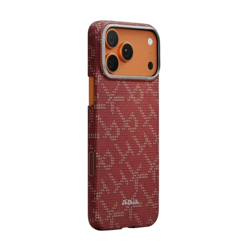 Pitaka iPhone 17 Pro Max Ultra Slim Case - Monogram Gold/Red - Image 6