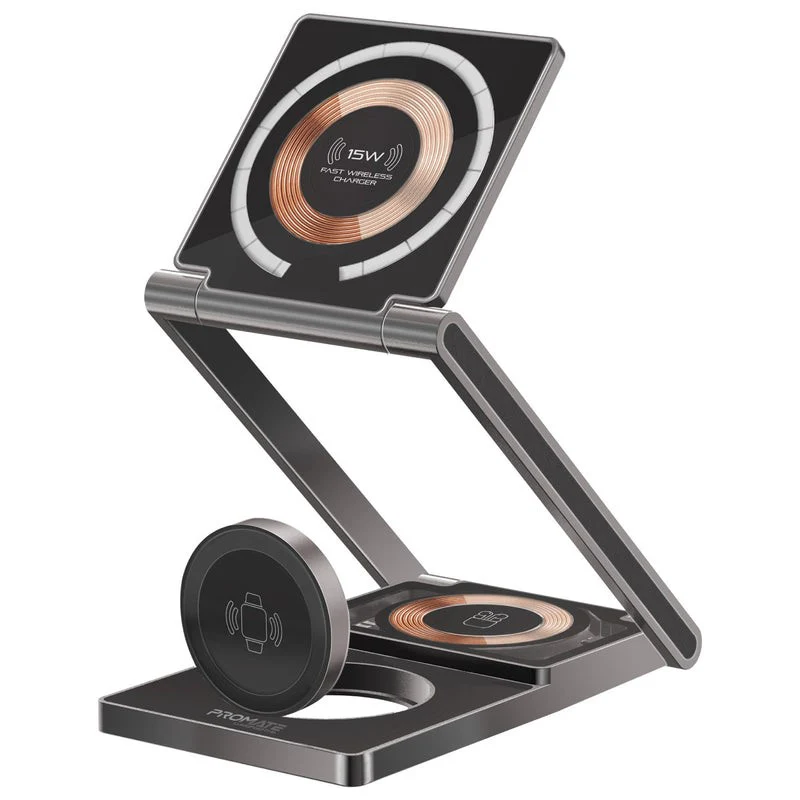 Promate 3 in 1 Ultra-Slim Foldable 15W MagSafe Wireless Charger