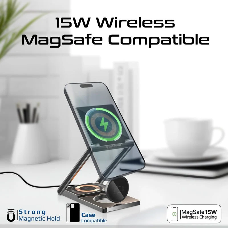 Promate 3 in 1 Ultra-Slim Foldable 15W MagSafe Wireless Charger - Image 3
