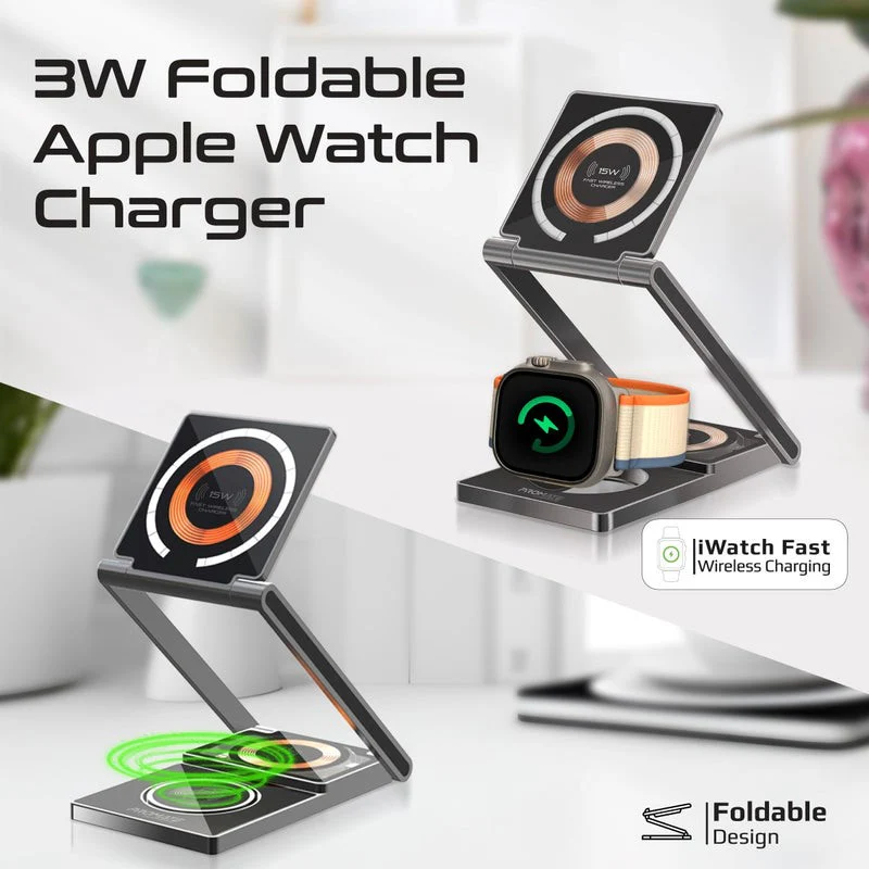 Promate 3 in 1 Ultra-Slim Foldable 15W MagSafe Wireless Charger - Image 5
