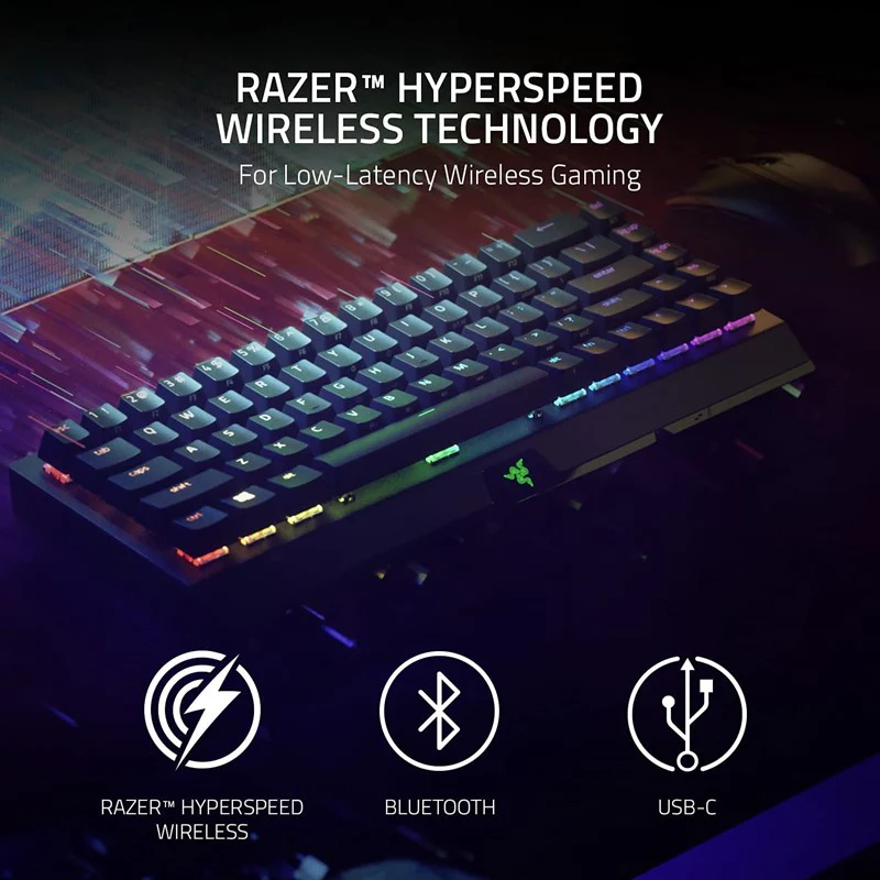 Razer BlackWidow V3 Mini HyperSpeed Wireless 65% Mechanical (Green Switches) RGB Gaming Keyboard, US Layput - Black - Image 10