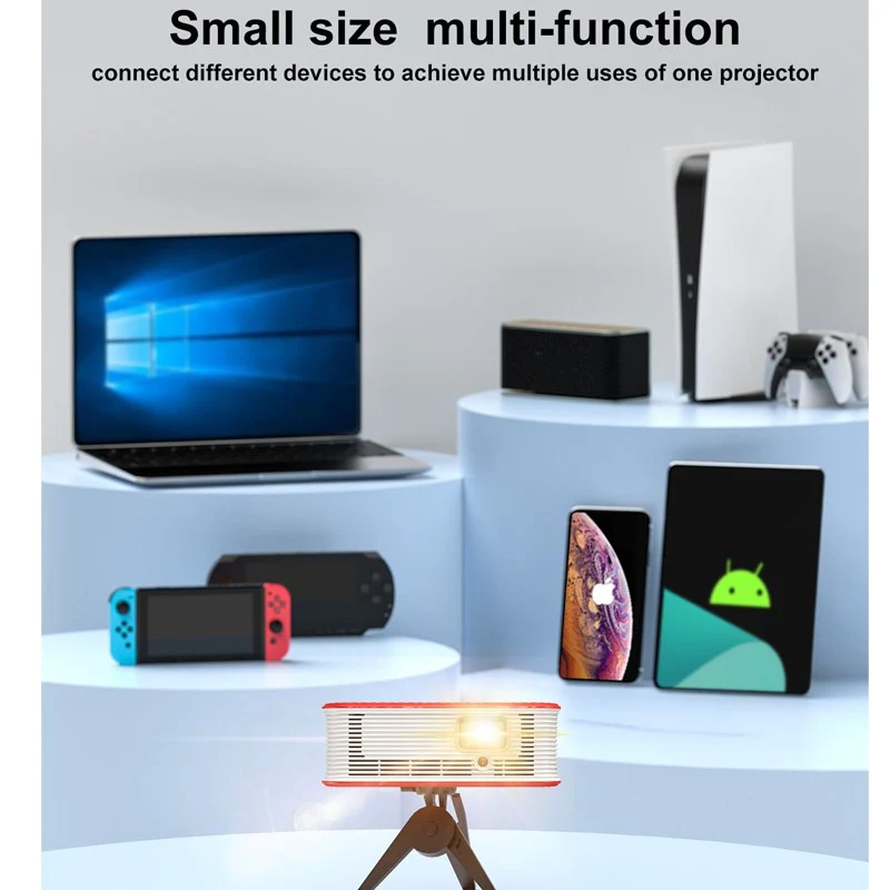 SMQ Mini DLP Wi-Fi Bluetooth Projector Wireless with Stand & Bag - Image 3