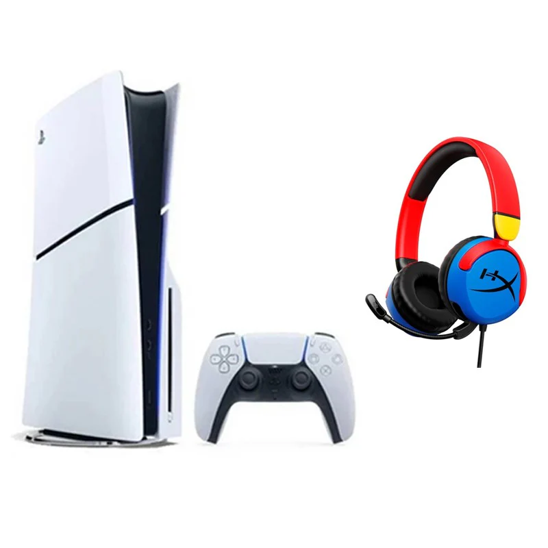 Sony PlayStation 5 Console Slim - Disc Console with HyperX Cloud Mini Wired Gaming Headset - Multi-Color