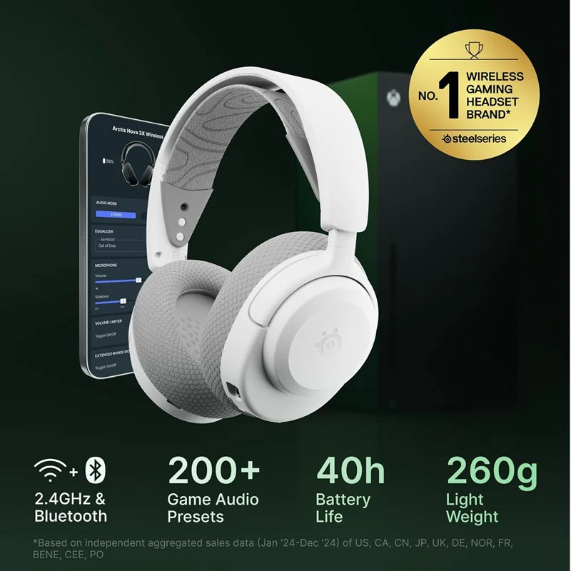 SteelSeries Arctis Nova 3X Wireless Gaming Headset for Xbox, PC, Switch, VR, Mobile - White - Image 2