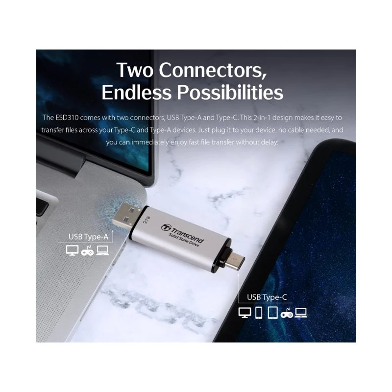 Transcend 1 TB ESD310 Smallest Flash Drive,Type C - Silver - Image 2