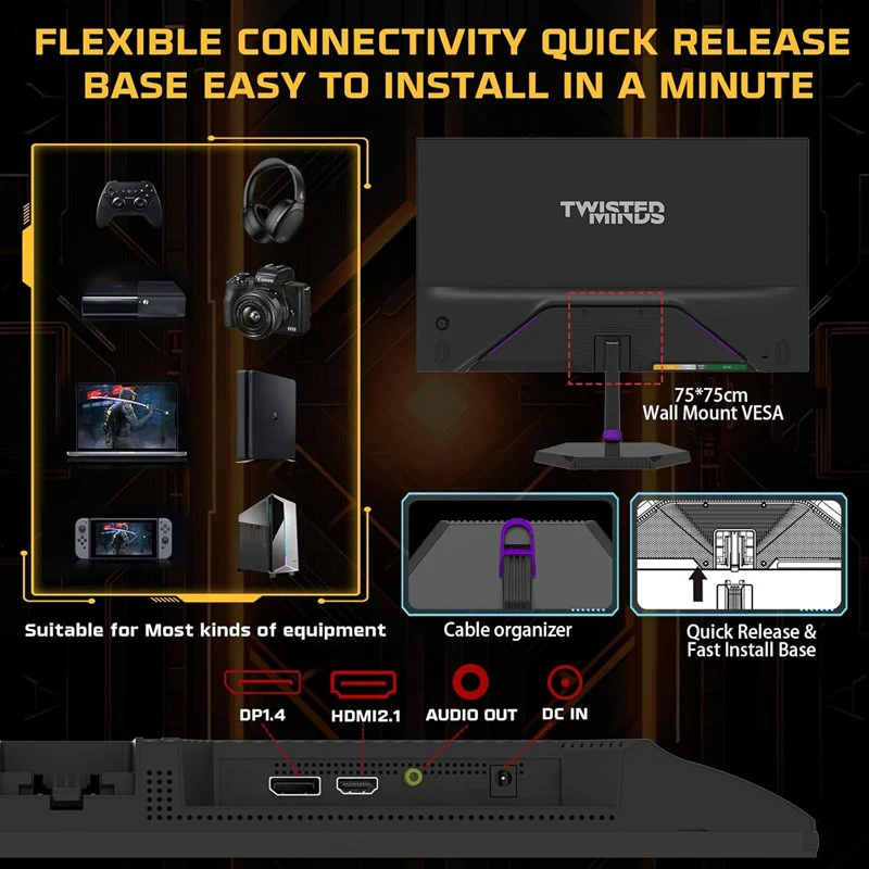 Twisted Minds ECO SERIES 24", 144Hz, 1ms, FHD, HDMI 2.1 and DP 1.4 Gaming Monitor - Image 4