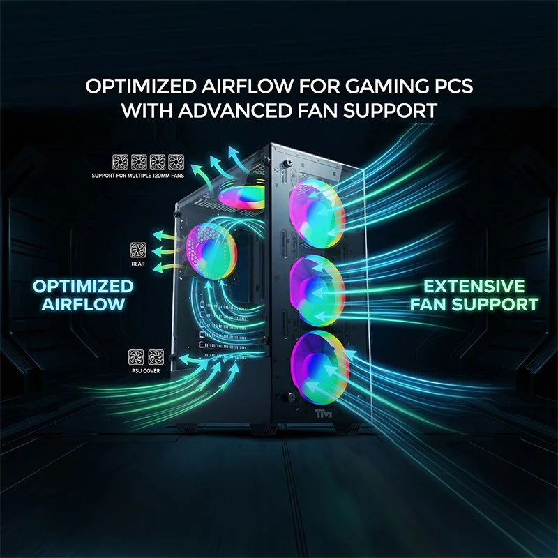Twisted Minds Nova Series ATX Mid Tower Gaming Case - Black (4 ARGB Fans Included) - Image 3