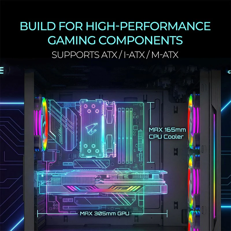 Twisted Minds Nova Series ATX Mid Tower Gaming Case - Black (4 ARGB Fans Included) - Image 4