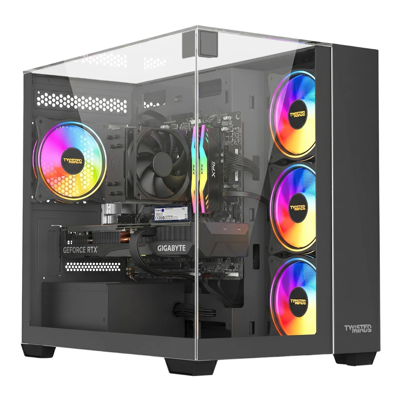 Twisted Minds Warden Rider Tempered Glass ATX Mid Tower Gaming Case - Black (3 ARGB Fans Included)