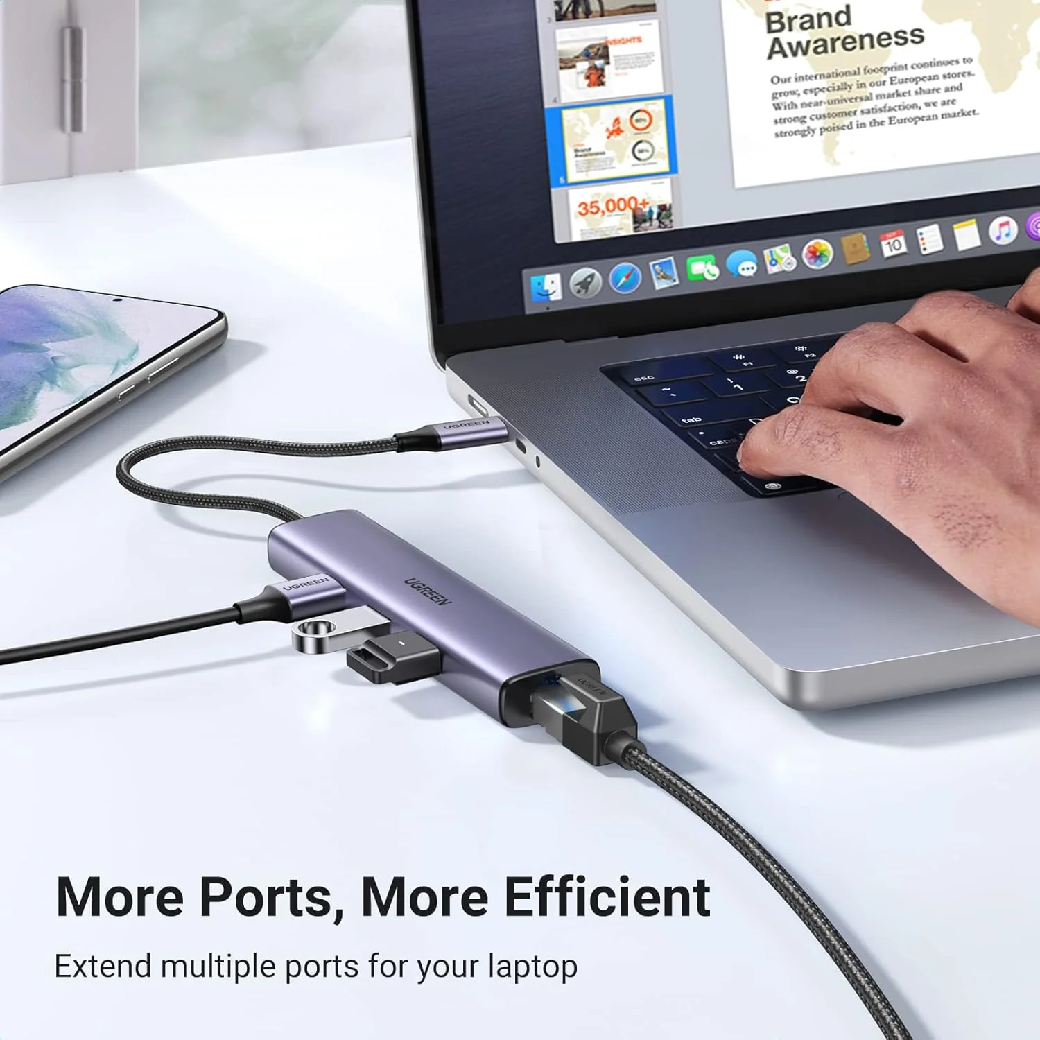 Ugreen multifunctional adapter HUB USB 3.0 - 3 x USB / Ethernet RJ-45 / USB Type C PD gray - Image 5