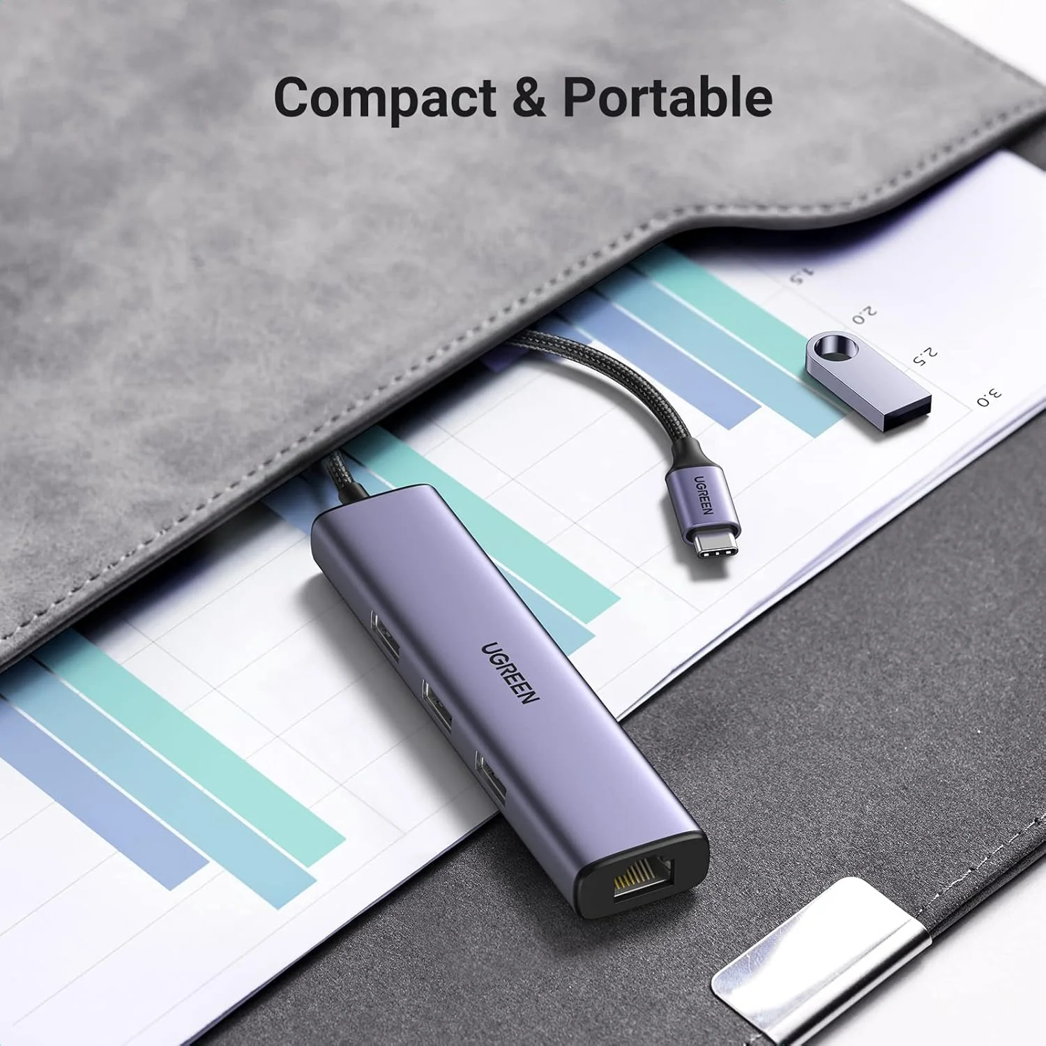 Ugreen multifunctional adapter HUB USB 3.0 - 3 x USB / Ethernet RJ-45 / USB Type C PD gray - Image 6