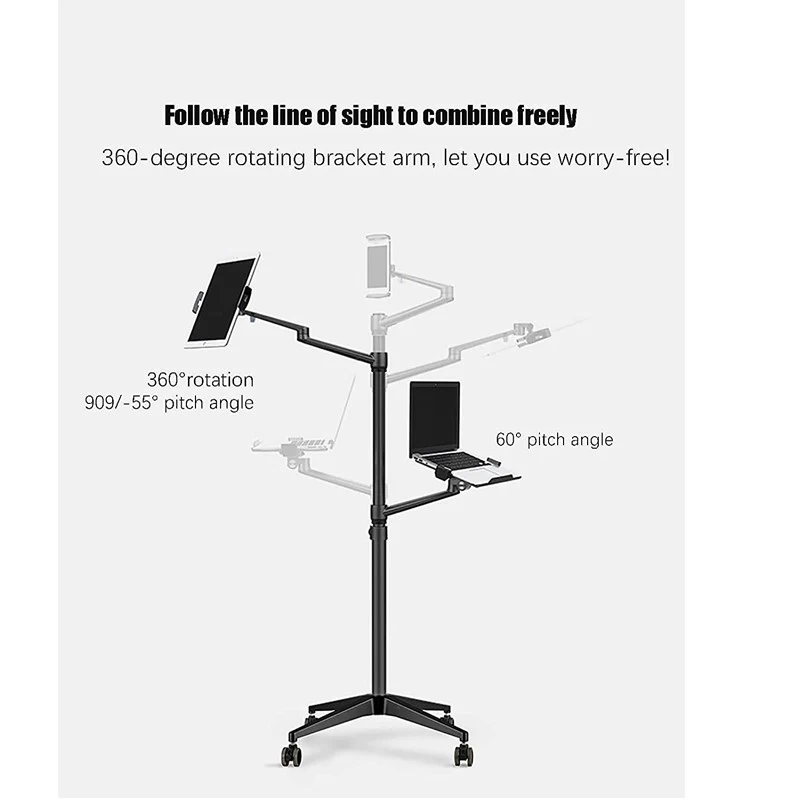 UPERGO UP-9L 3 in 1 Laptop, Smartphone And Tablet Floor Stand/Holder For upto 13" iPad And Tablet, Laptop upto 17" - Black - Image 3